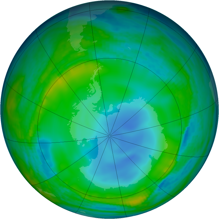 Antarctic ozone map for 22 June 1990
